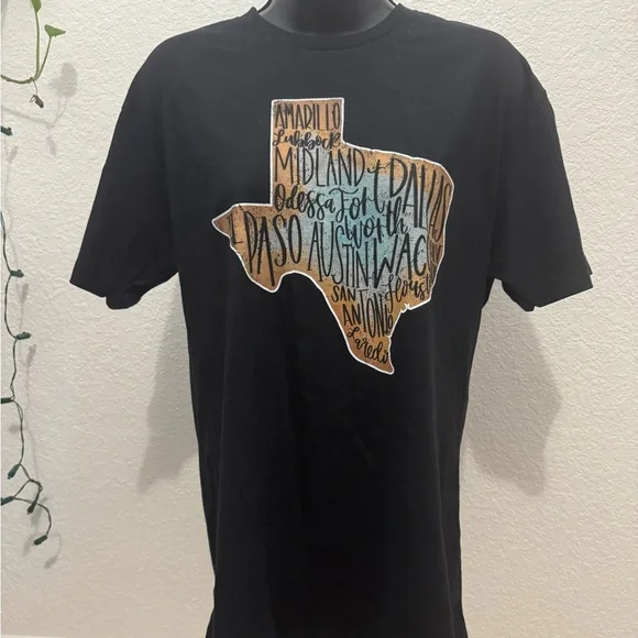 Texas Cities Graphic Tee Black Unisex Short Sleeve Shirt Size M - Picture 2 of 9